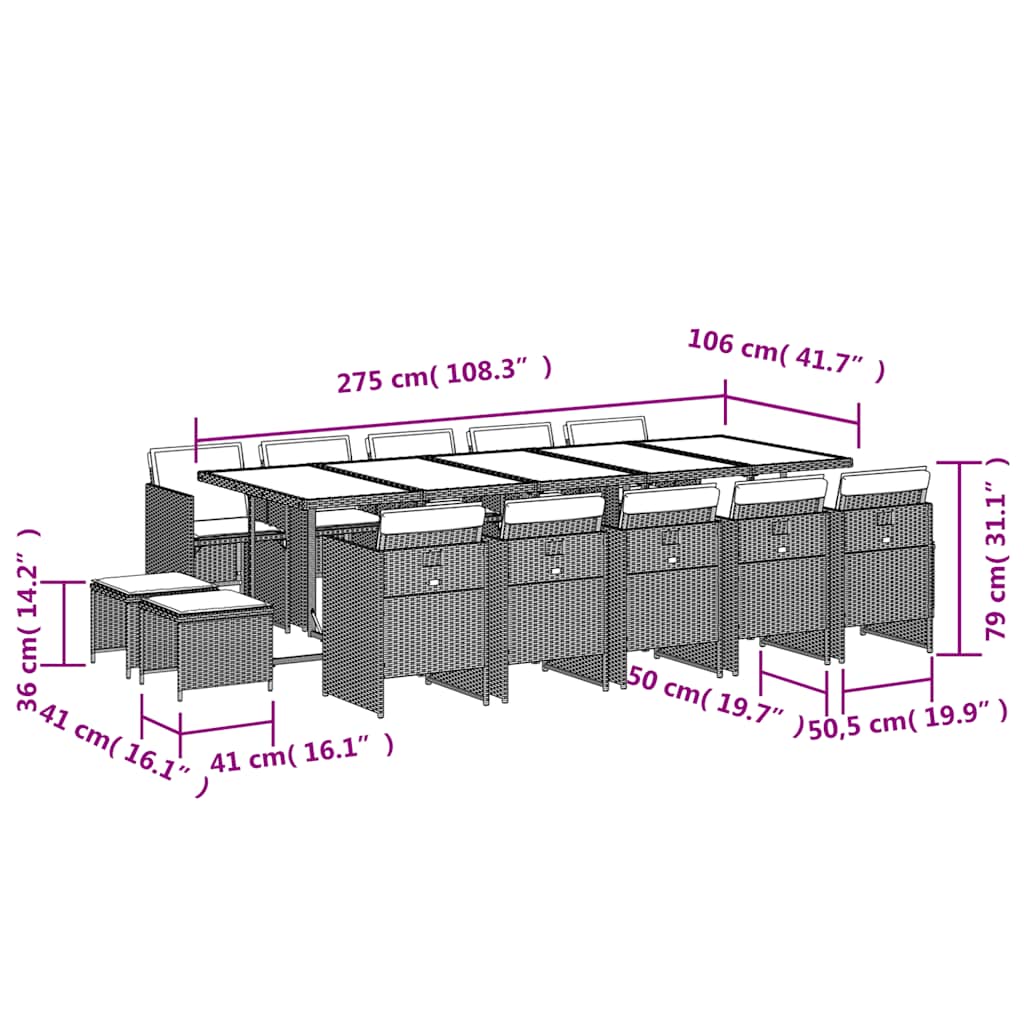 Garden Dining Set Black PE Rattan 15 pieces Collapsible