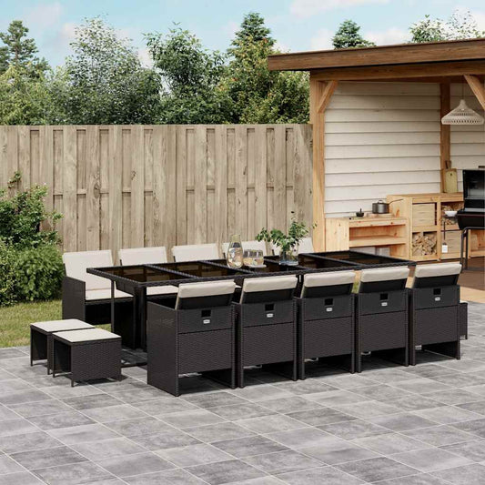 Garden Dining Set Black PE Rattan 15 pieces Collapsible