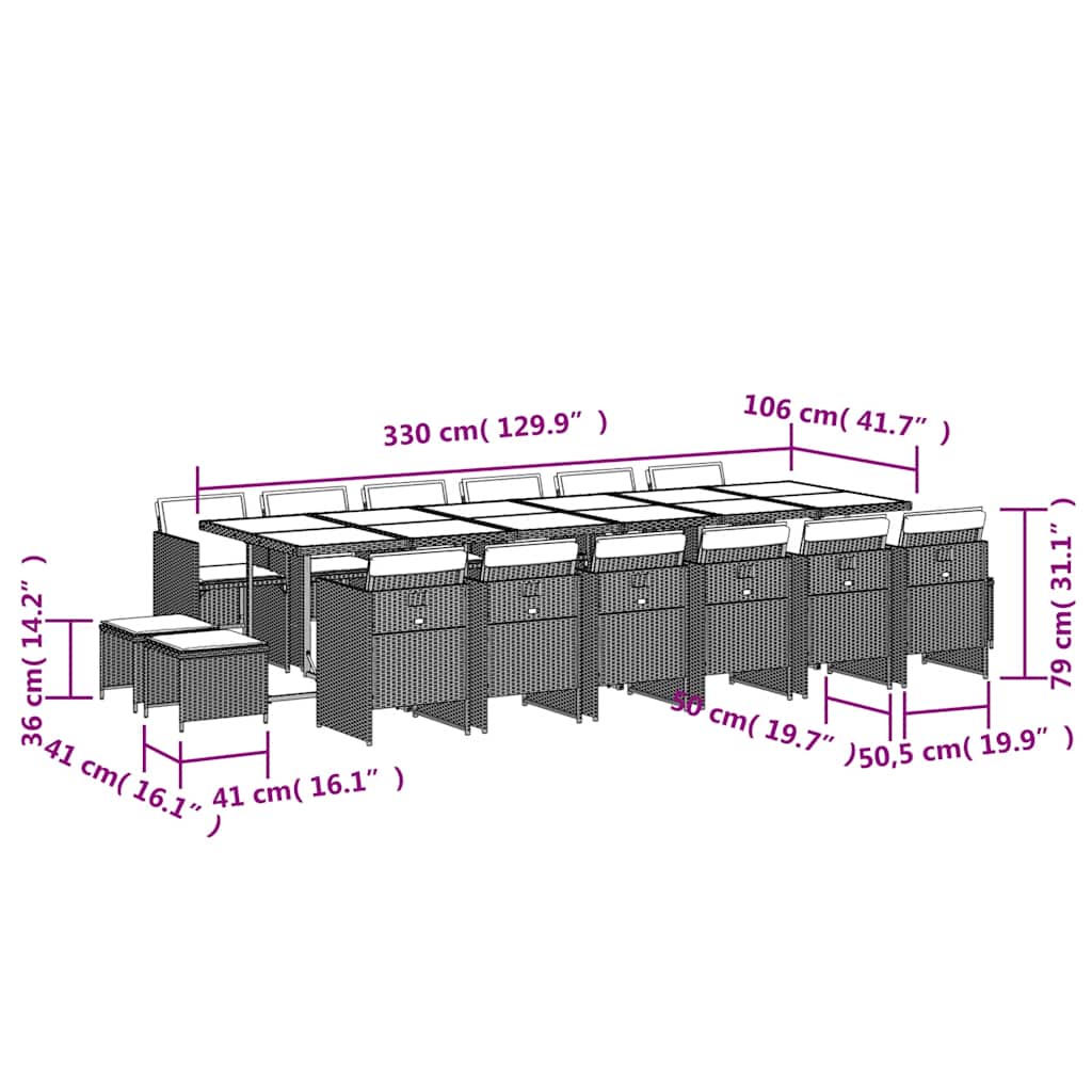 Garden Dining Set Black Poly Rattan 16-seater