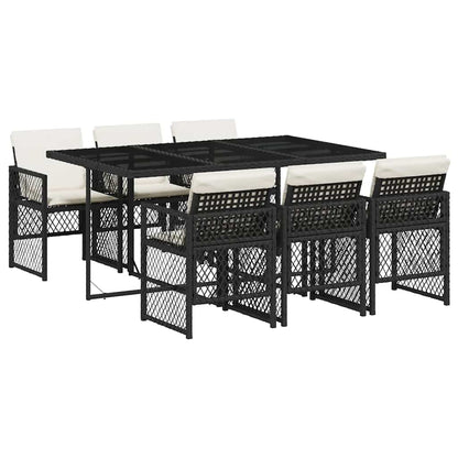 Garden Dining Set Black, Cream White Poly Rattan Medium Foldable