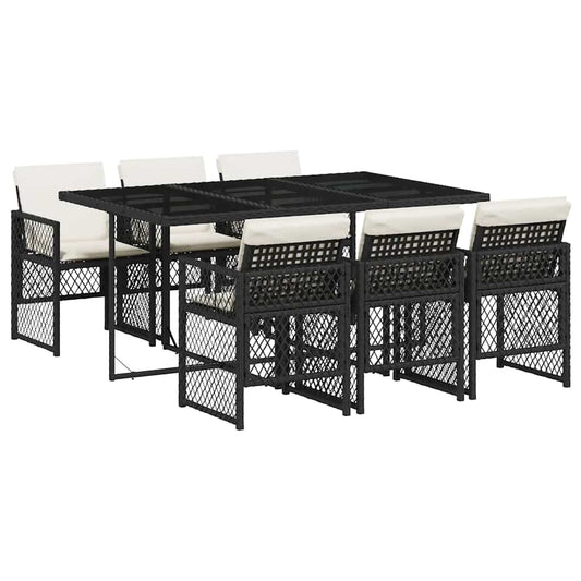 Garden Dining Set Black, Cream White Poly Rattan Medium Foldable