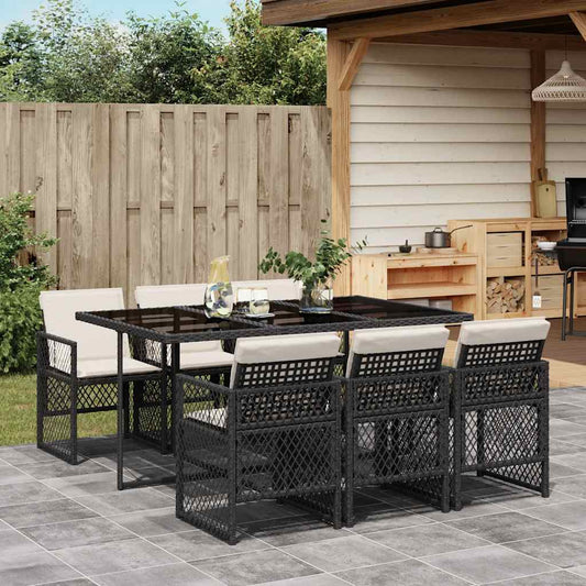 Garden Dining Set Black, Cream White Poly Rattan Medium Foldable