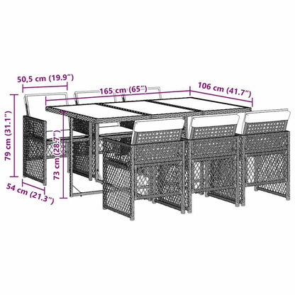 Garden Dining Set Black, Cream White PE Rattan, Steel, Acacia Wood