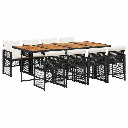Garden Dining Set Black PE rattan Large Foldable