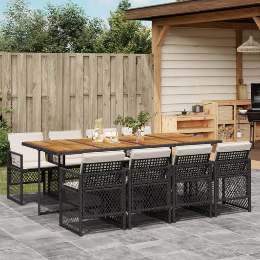 Garden Dining Set Black PE rattan Large Foldable