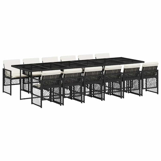 Garden Dining Set Black and Cream White