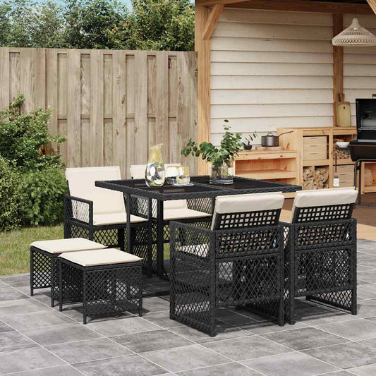 Garden Dining Set Black and Cream