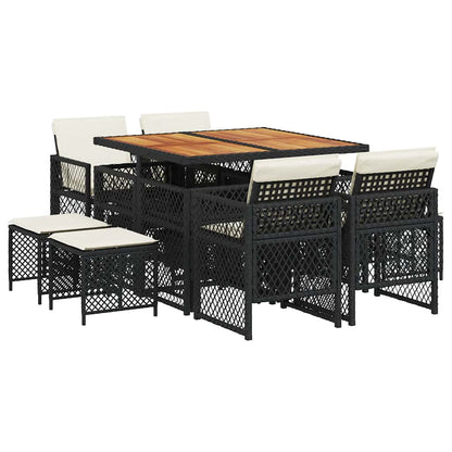 Garden Dining Set Black PE Rattan Standard Collapsible