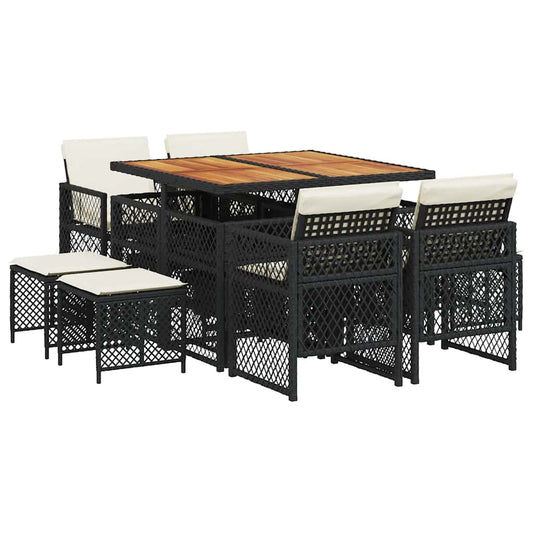 Garden Dining Set Black PE Rattan Standard Collapsible
