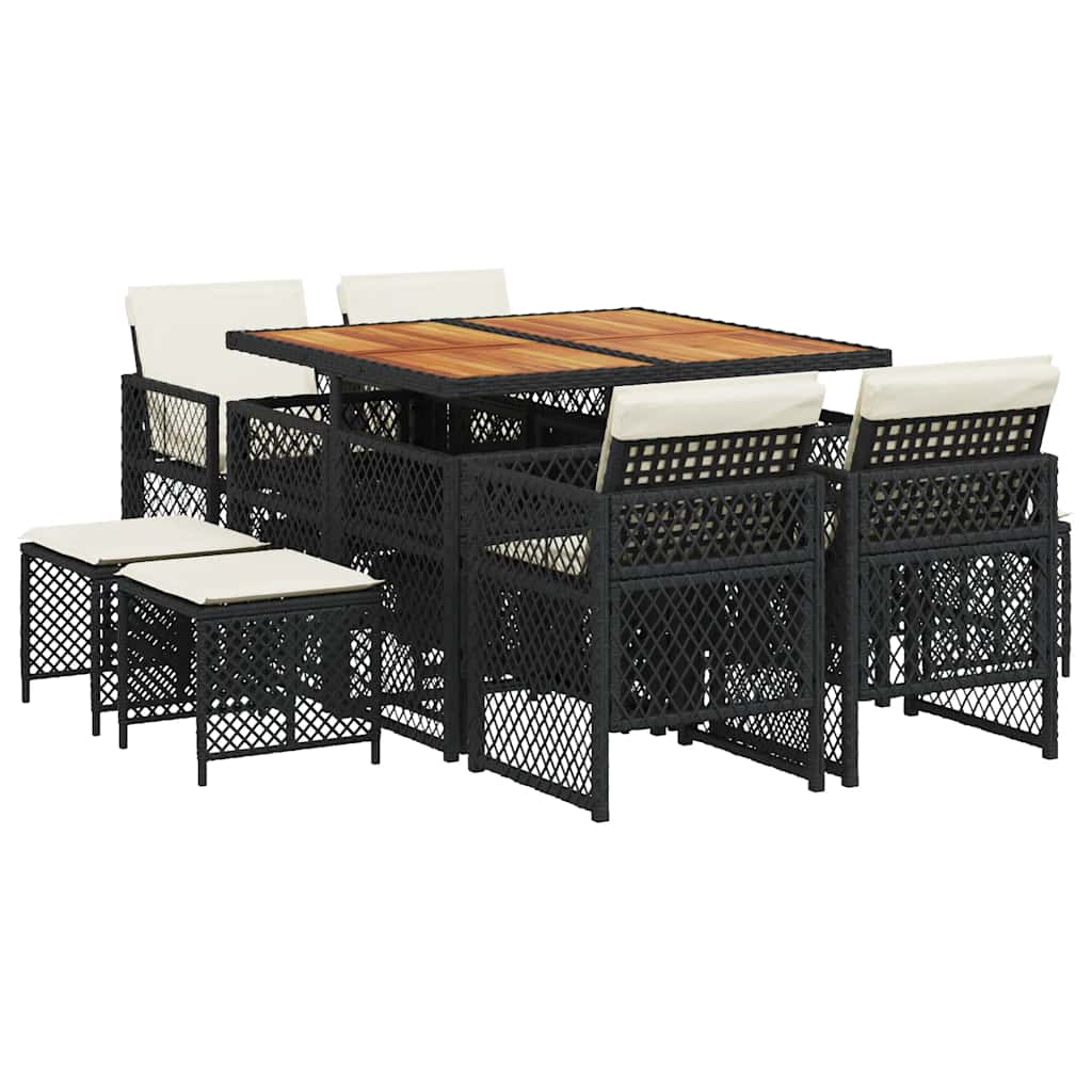 Garden Dining Set Black PE Rattan Standard Collapsible