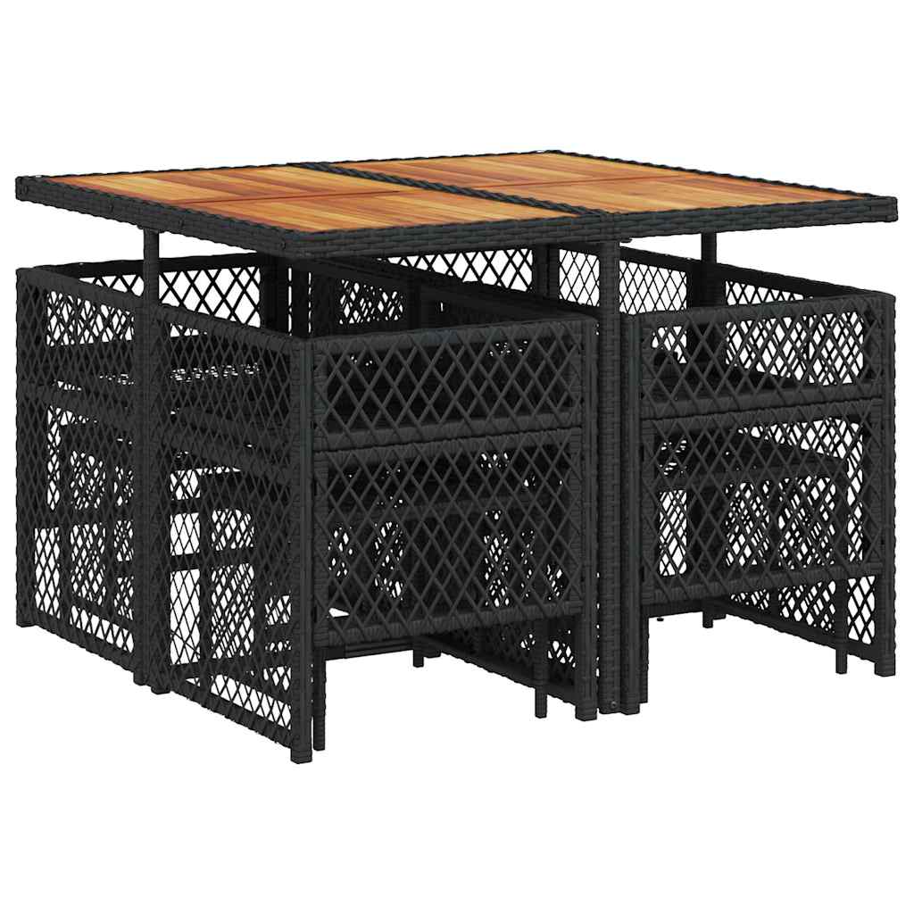 Garden Dining Set Black PE Rattan Standard Collapsible