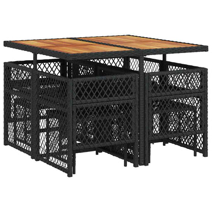 Garden Dining Set Black PE Rattan Standard Collapsible