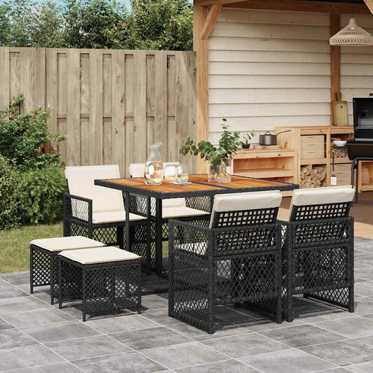 Garden Dining Set Black PE Rattan Standard Collapsible