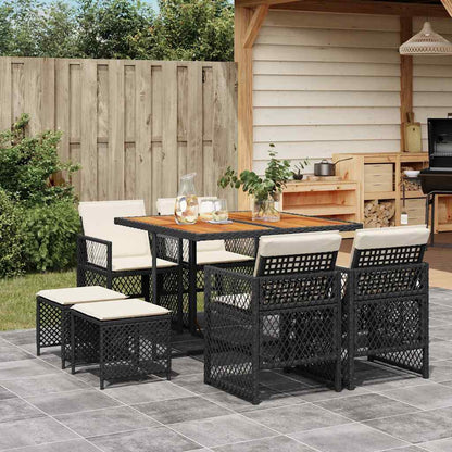 Garden Dining Set Black PE Rattan Standard Collapsible