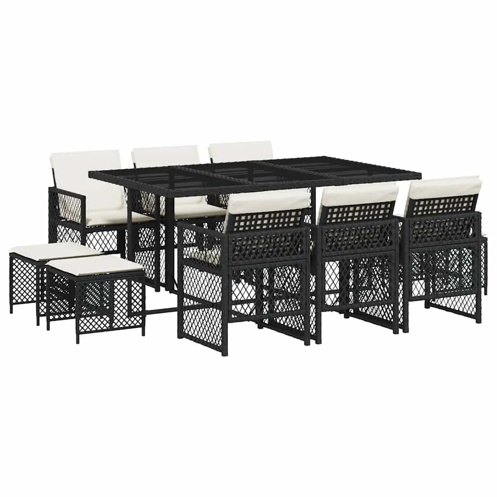 Garden Dining Set Black and Cream White