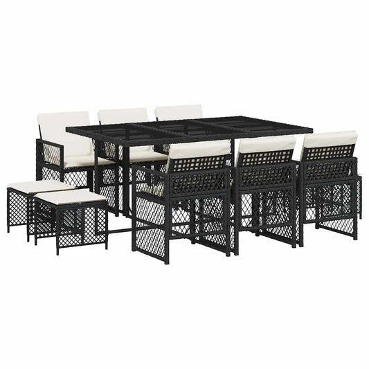 Garden Dining Set Black and Cream White