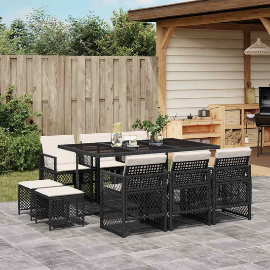 Garden Dining Set Black and Cream White