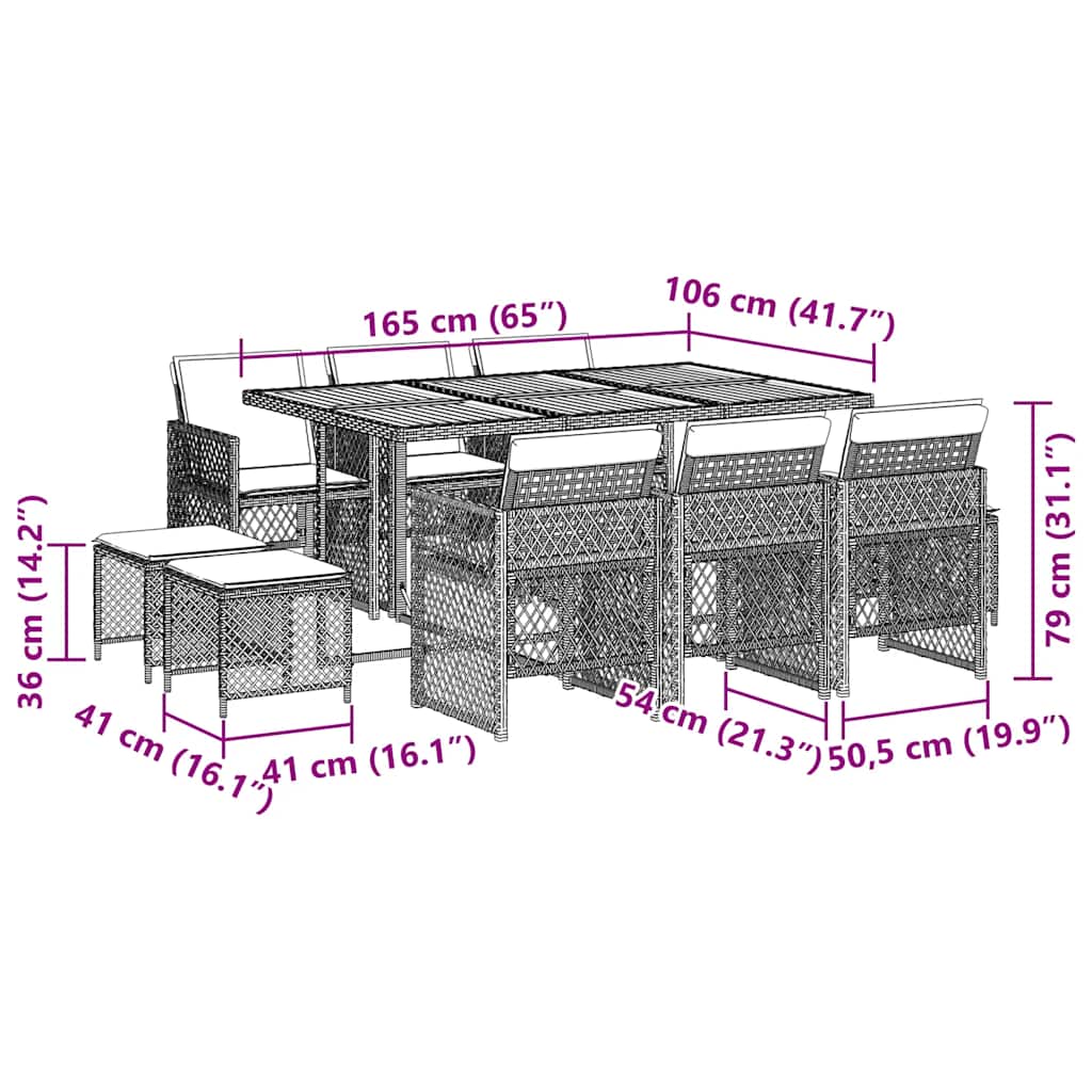 Garden Dining Set Black, Cream White