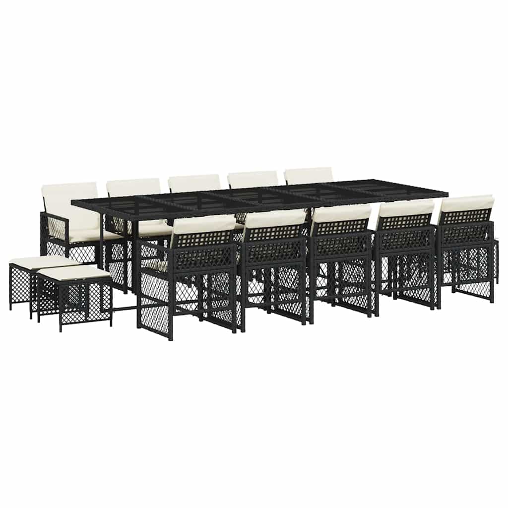 Garden Dining Set Black PE Rattan Large Foldable