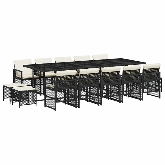 Garden Dining Set Black PE Rattan Large Foldable