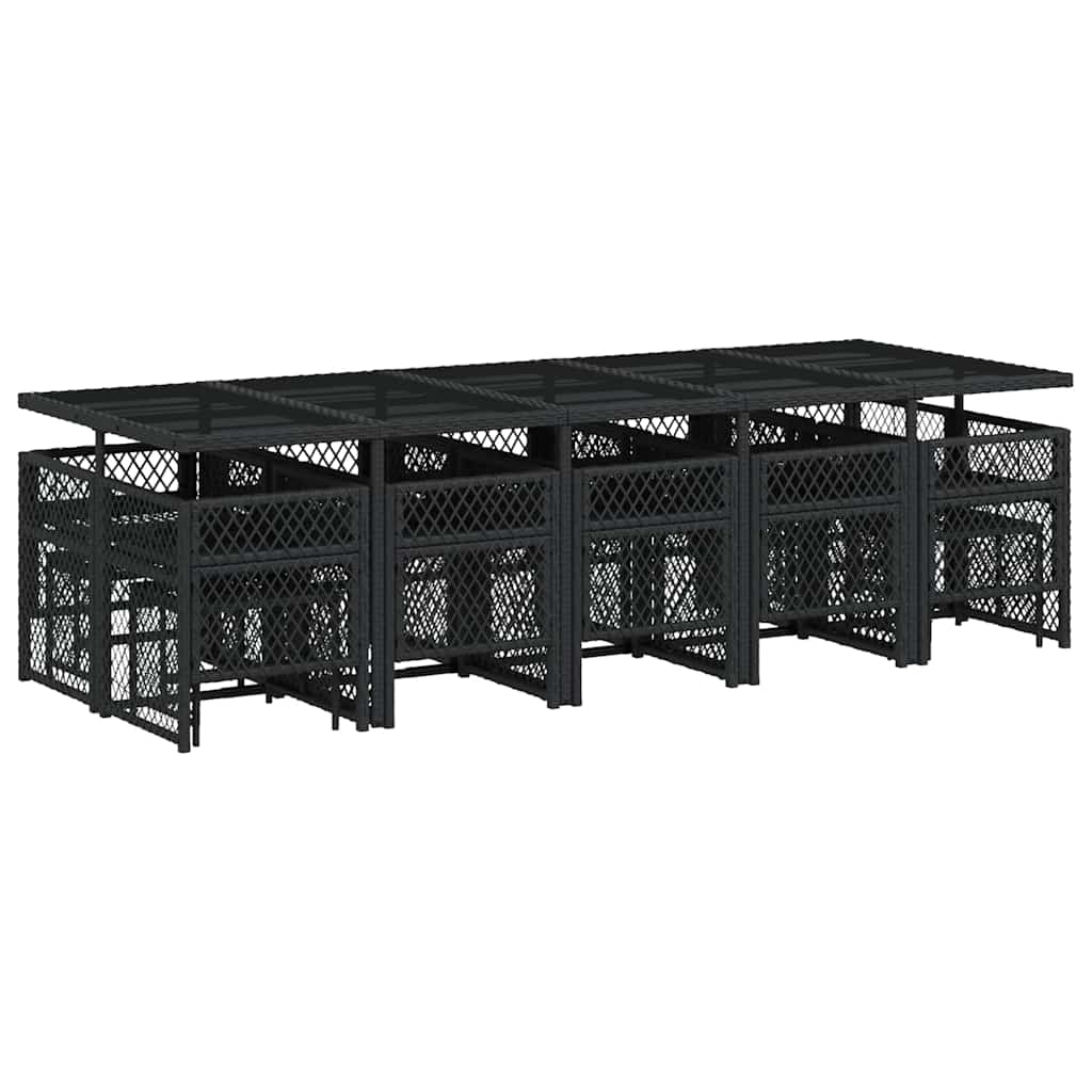 Garden Dining Set Black PE Rattan Large Foldable
