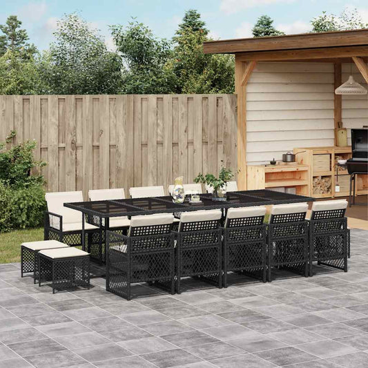 Garden Dining Set Black PE Rattan Large Foldable