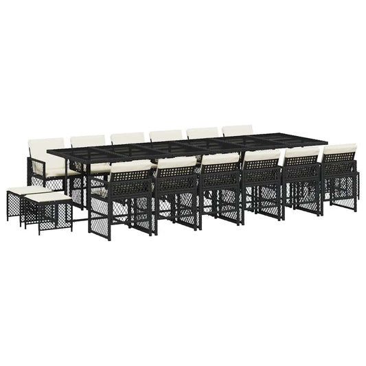Garden Dining Set Black, Cream White