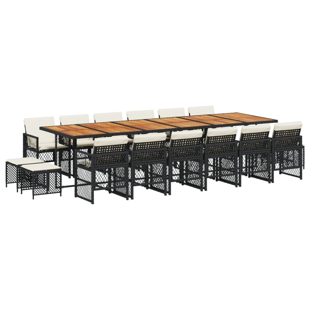 Garden Dining Set Black PE Rattan, Steel, Acacia Wood Large