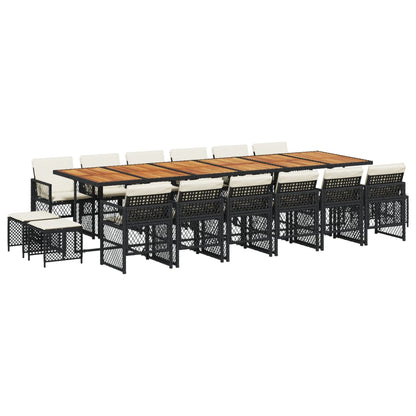 Garden Dining Set Black PE Rattan, Steel, Acacia Wood Large