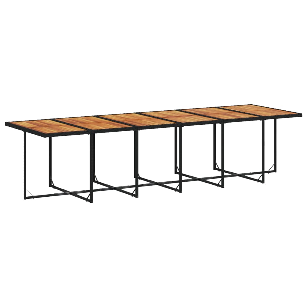 Garden Dining Set Black PE Rattan, Steel, Acacia Wood Large