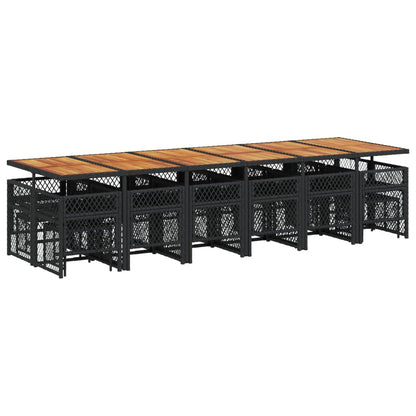 Garden Dining Set Black PE Rattan, Steel, Acacia Wood Large