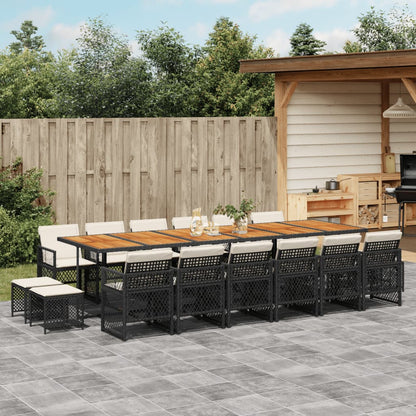 Garden Dining Set Black PE Rattan, Steel, Acacia Wood Large