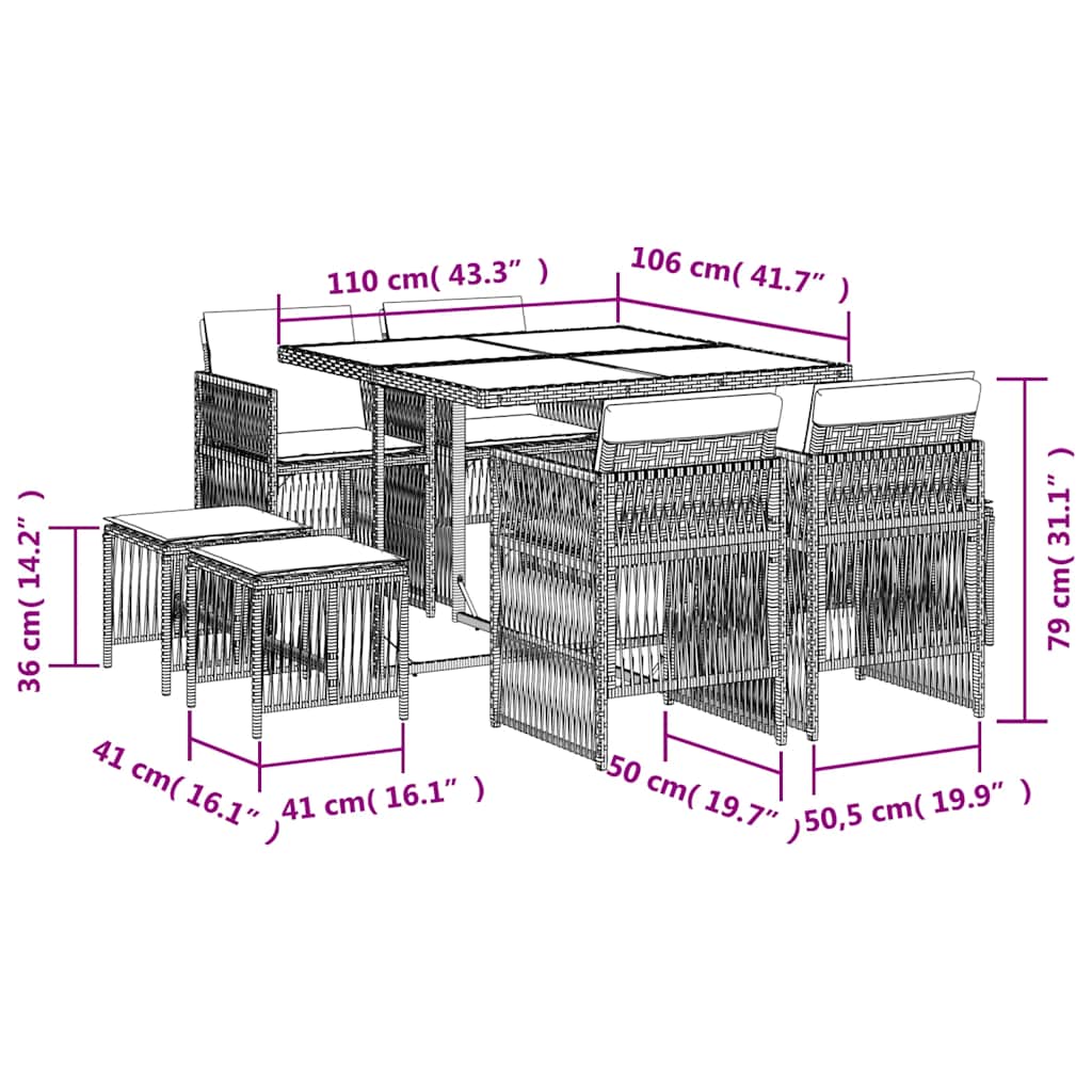 Garden Dining Set Black