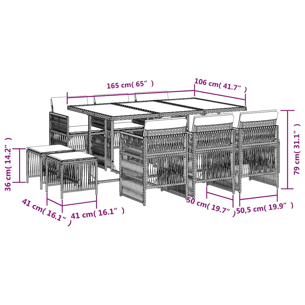 Garden Dining Set Black Poly Rattan 10-seater Foldable
