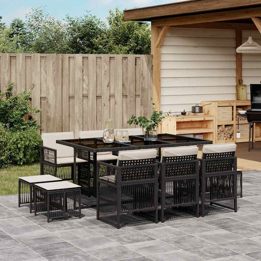 Garden Dining Set Black Poly Rattan 10-seater Foldable