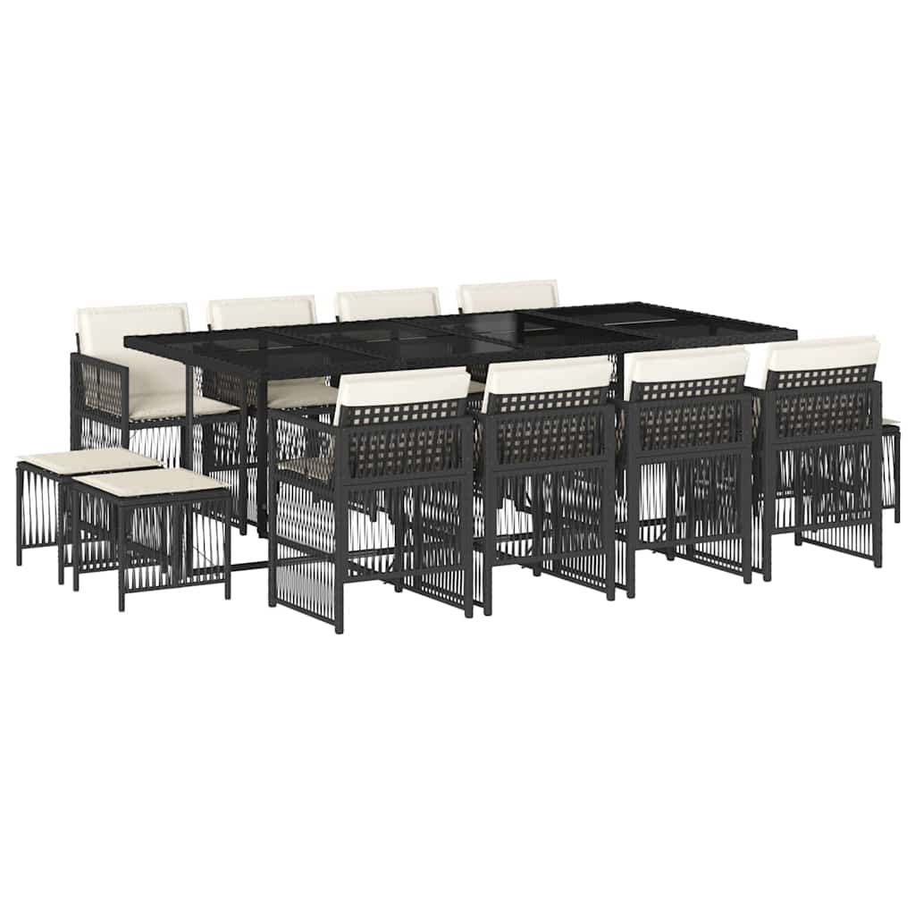 Garden Dining Set Black and Cream White