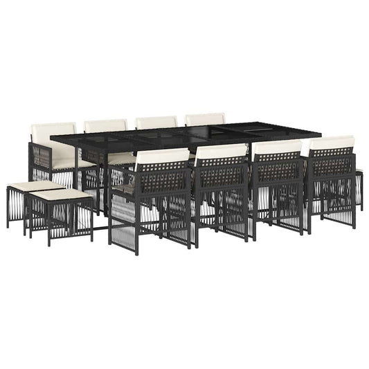 Garden Dining Set Black and Cream White