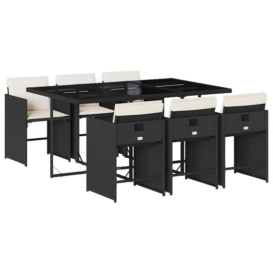 Garden Dining Set Black PE rattan 7 Piece Set Foldable