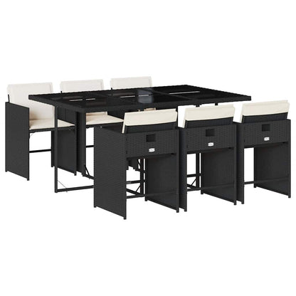 Garden Dining Set Black PE rattan 7 Piece Set Foldable
