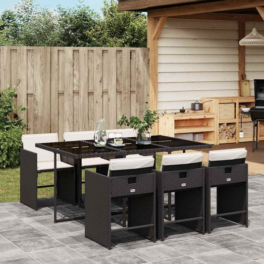 Garden Dining Set Black PE rattan 7 Piece Set Foldable