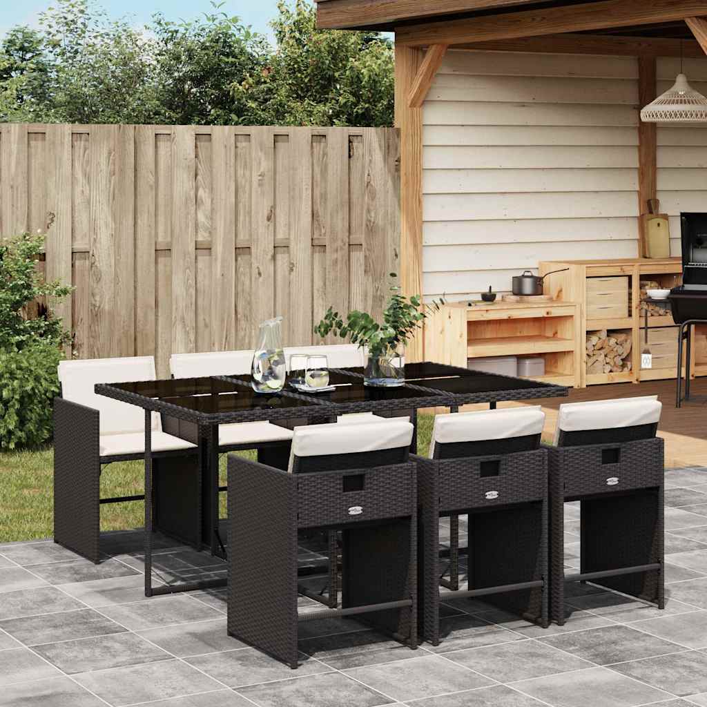 Garden Dining Set Black PE rattan 7 Piece Set Foldable