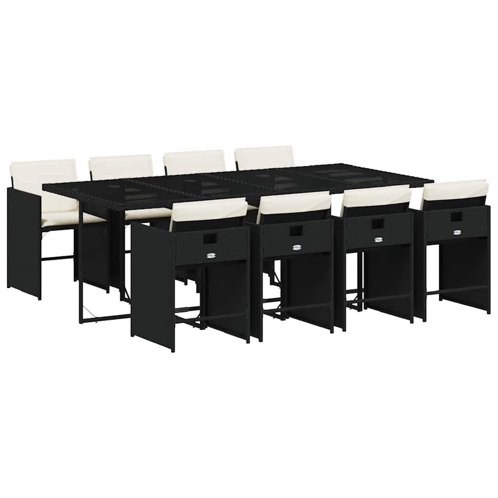 Garden Dining Set Black PE Rattan 8-seater Foldable