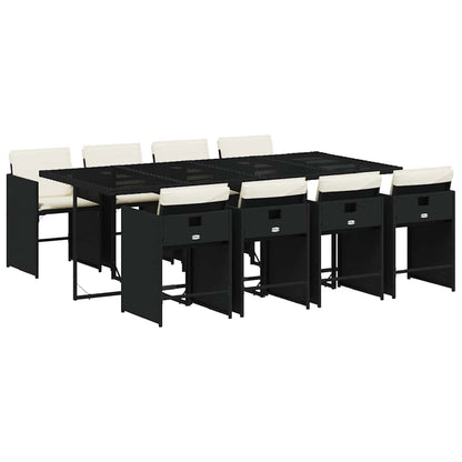Garden Dining Set Black PE Rattan 8-seater Foldable