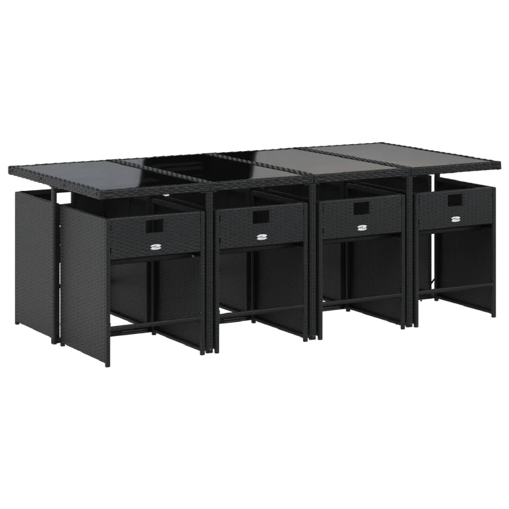 Garden Dining Set Black PE Rattan 8-seater Foldable