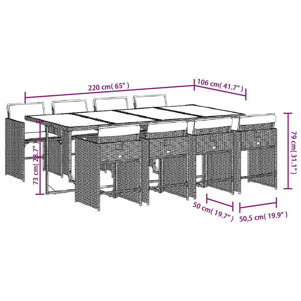 Garden Dining Set Black PE Rattan 8-seater Foldable