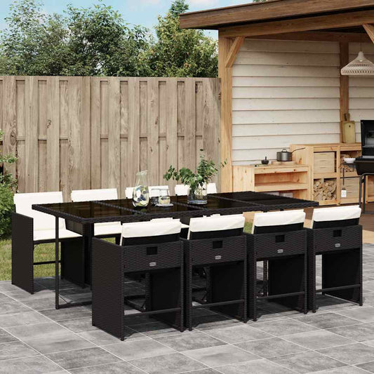 Garden Dining Set Black PE Rattan 8-seater Foldable