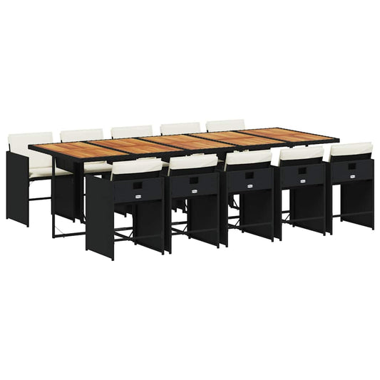 Garden Dining Set Black PE Rattan 11 Piece Foldable