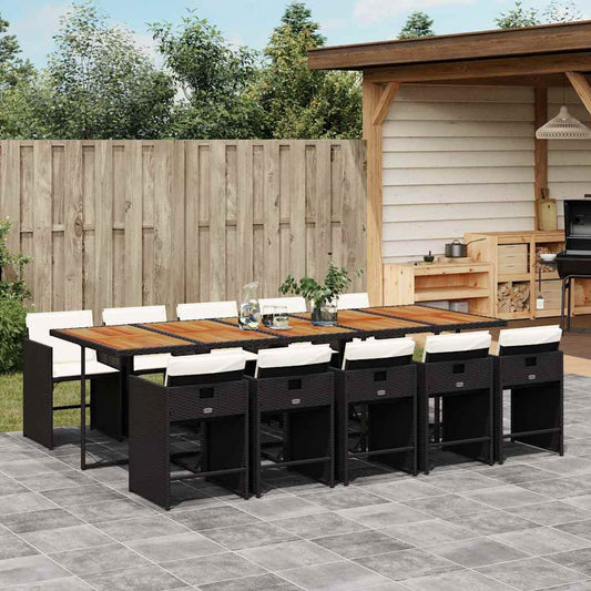 Garden Dining Set Black PE Rattan 11 Piece Foldable