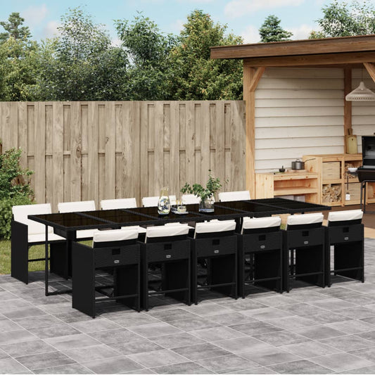 Garden Dining Set Black, Cream White PE rattan 12-seater