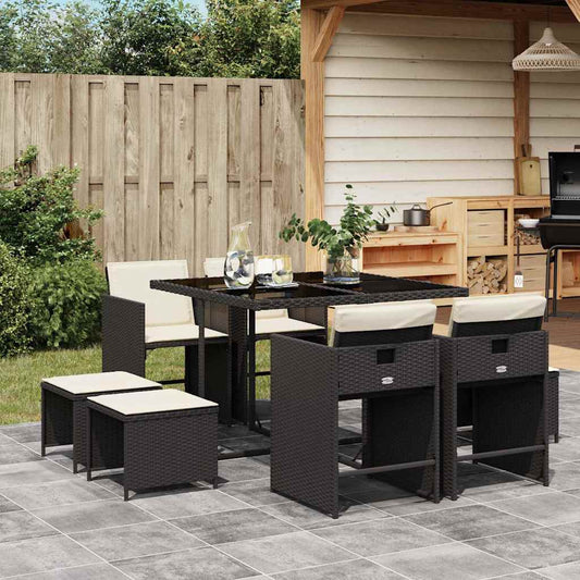 Garden Dining Set Black, Cream White